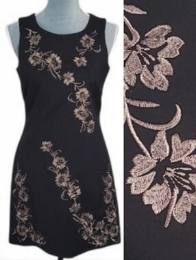 Embroidered Floral Black Dress